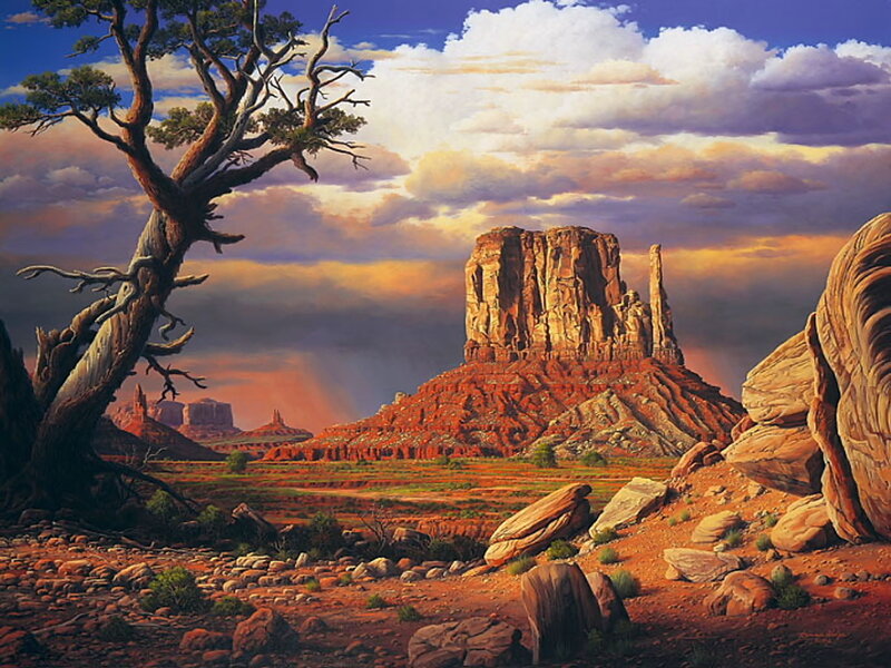 Desert Landscape with Rock Formations — Red