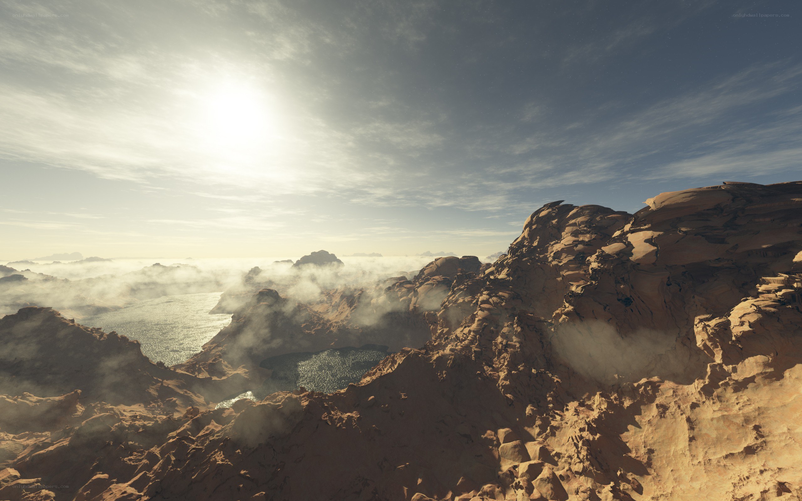 Desert landscape with sea