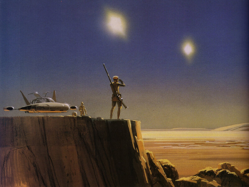 Desert landscape with spacecraft