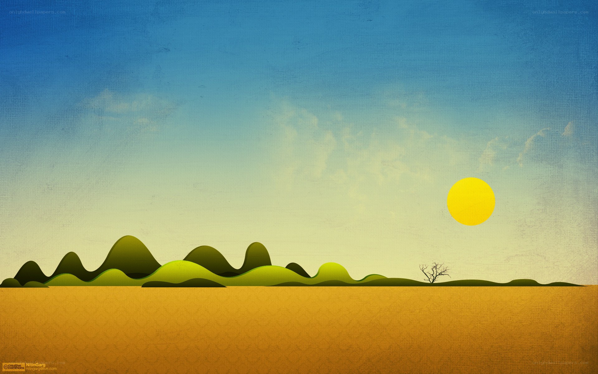 Desert landscape with sun