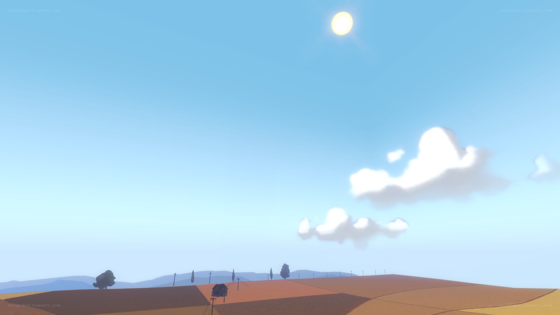 Desert landscape with sun