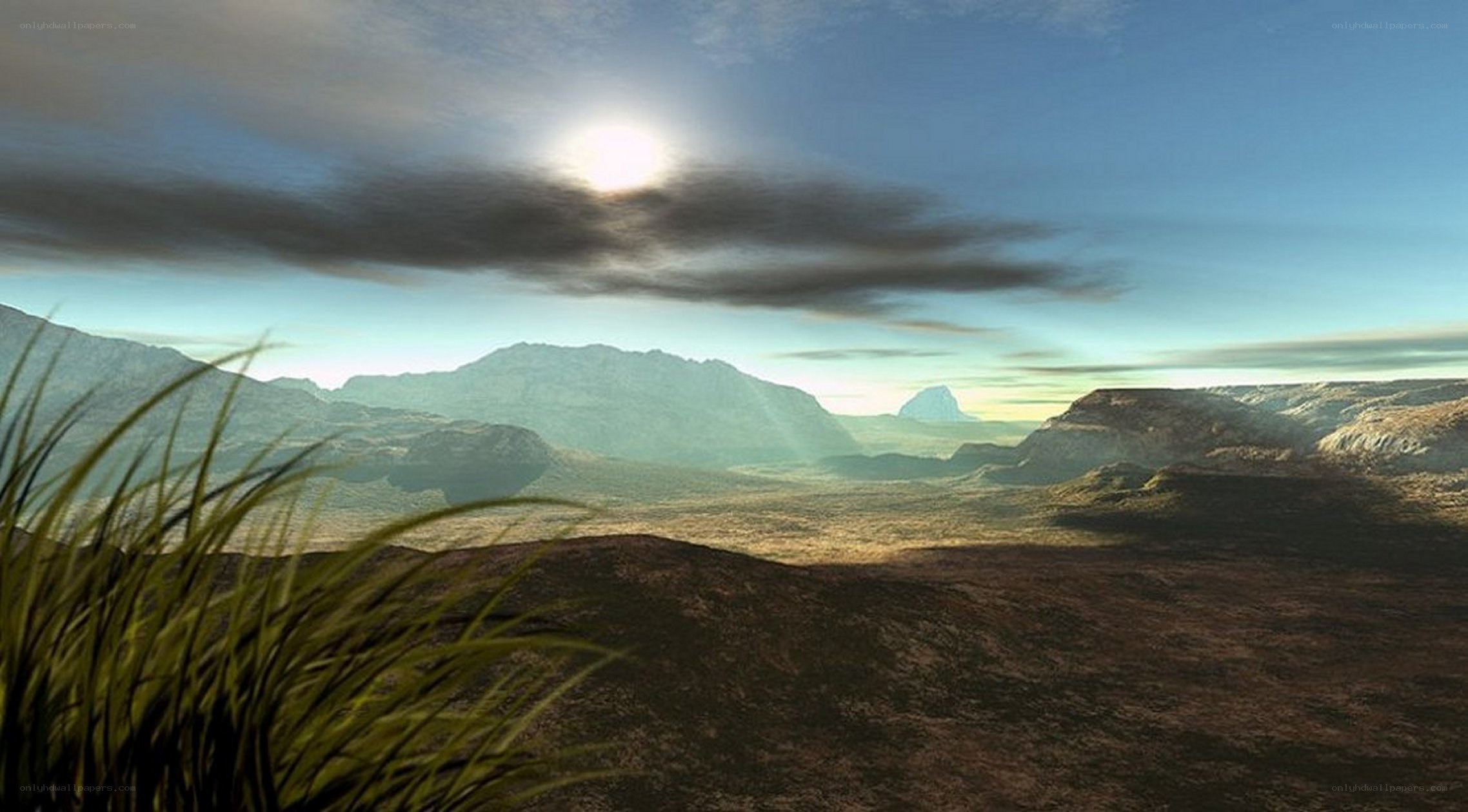 Desert landscape with sun