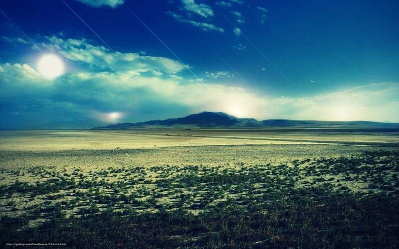 Desert landscape with sun