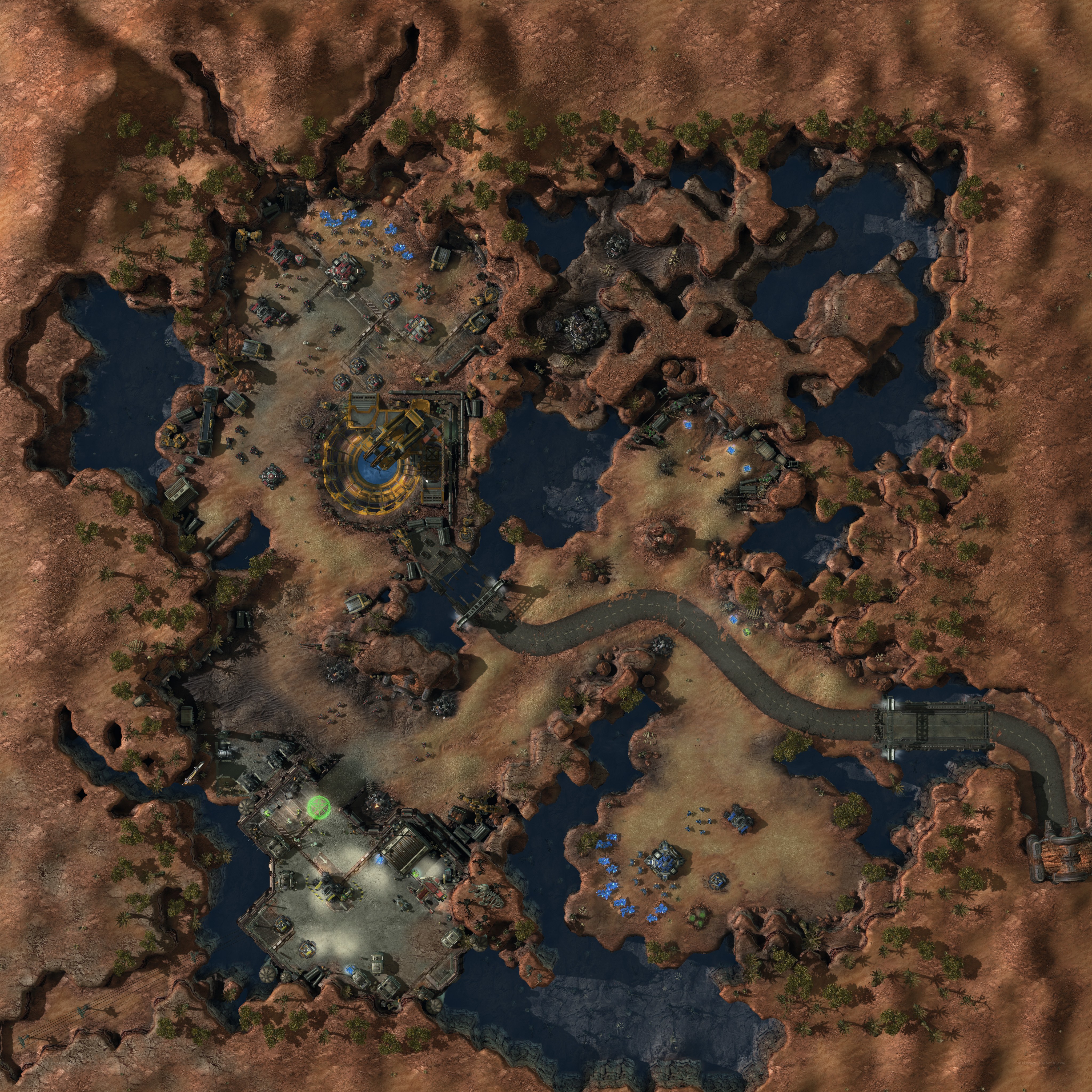 Desert map with bases and water