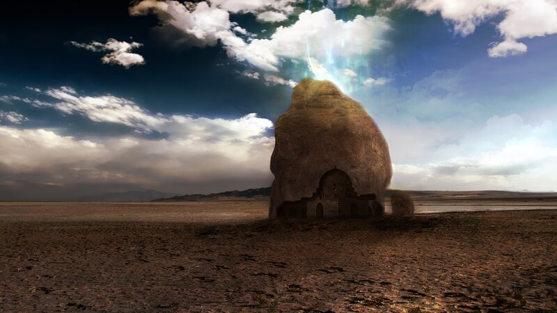 Desert monolith with glowing light