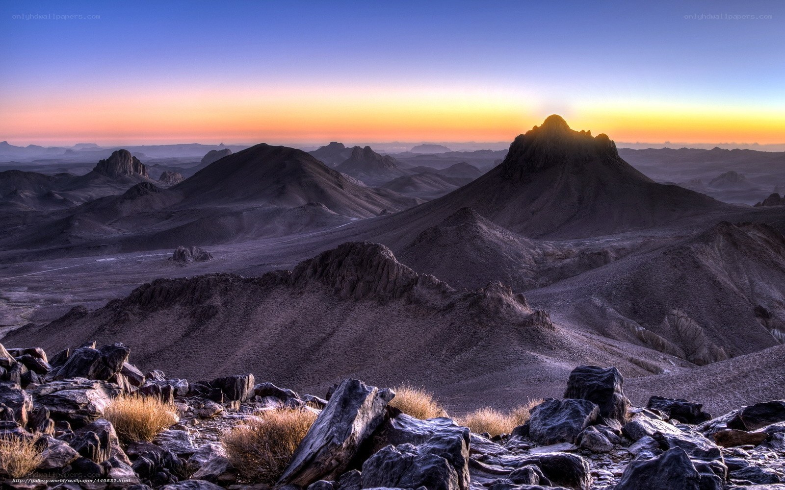 Desert mountain landscape at sunset