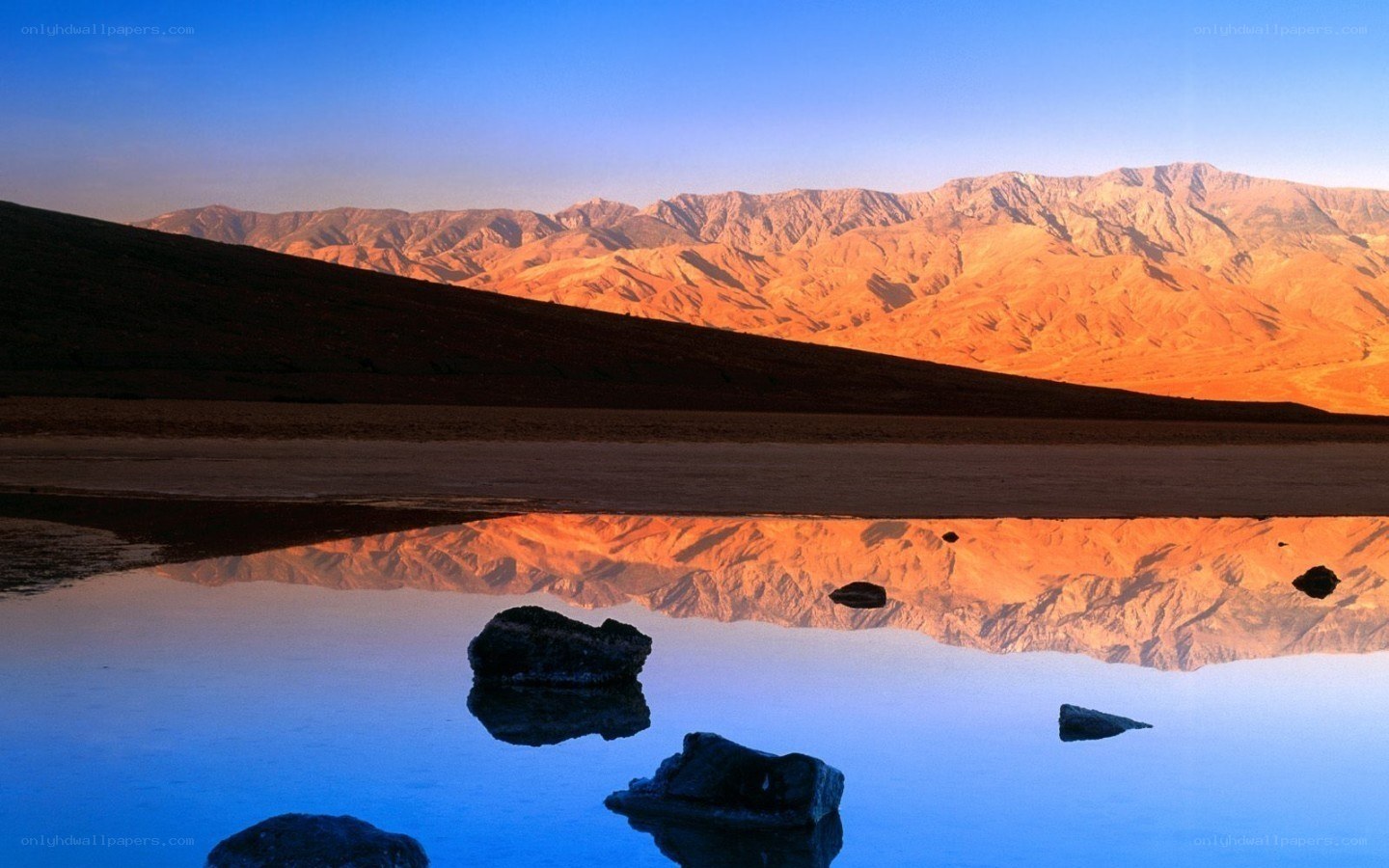 Desert mountains reflected in water