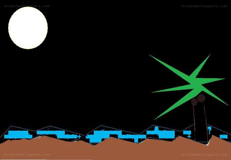 Desert night with moon and palm