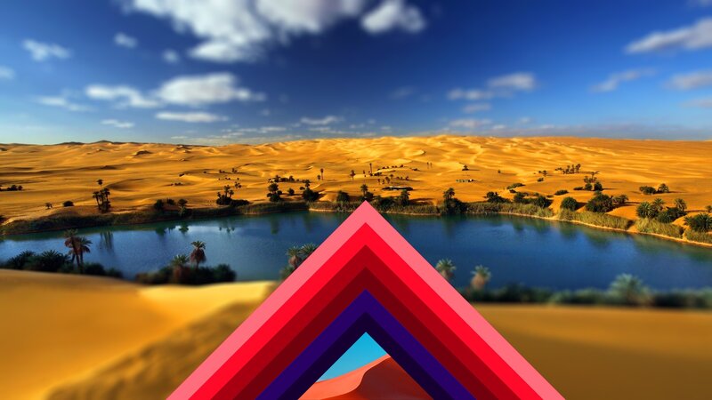 Desert Oasis with Lake — Blue, Serene