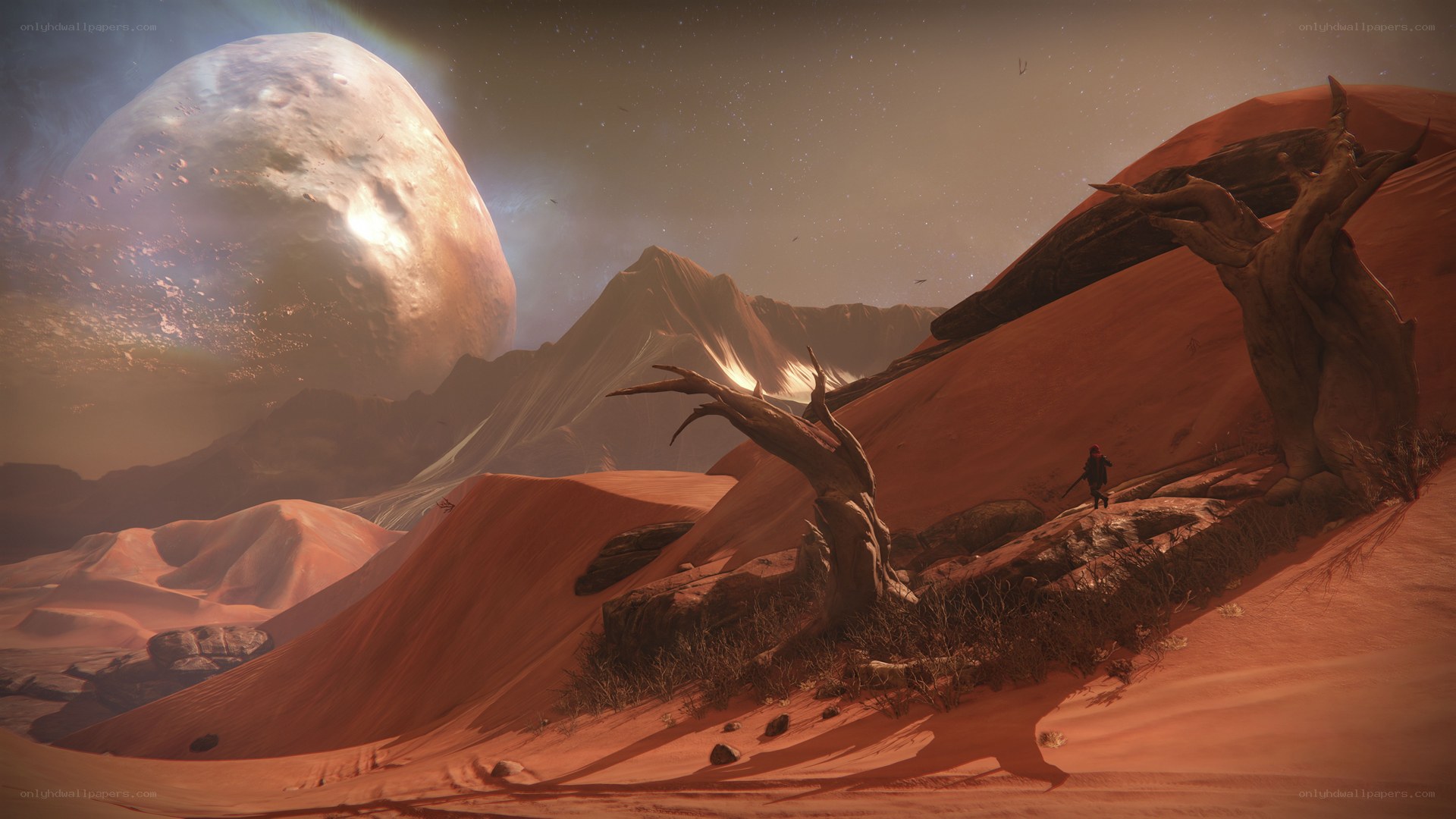 Desert planet with large moon