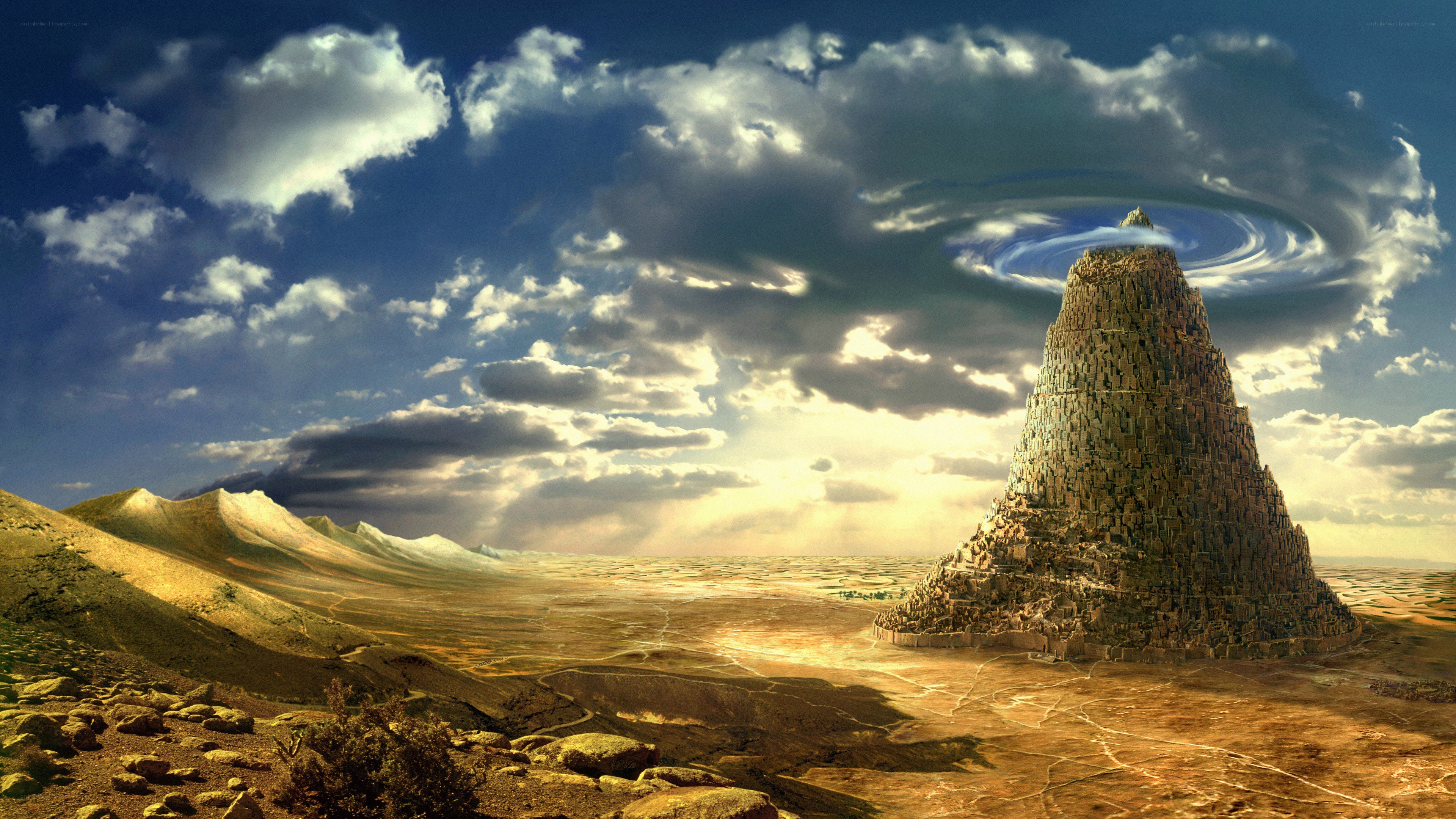 Desert pyramid with storm cloud