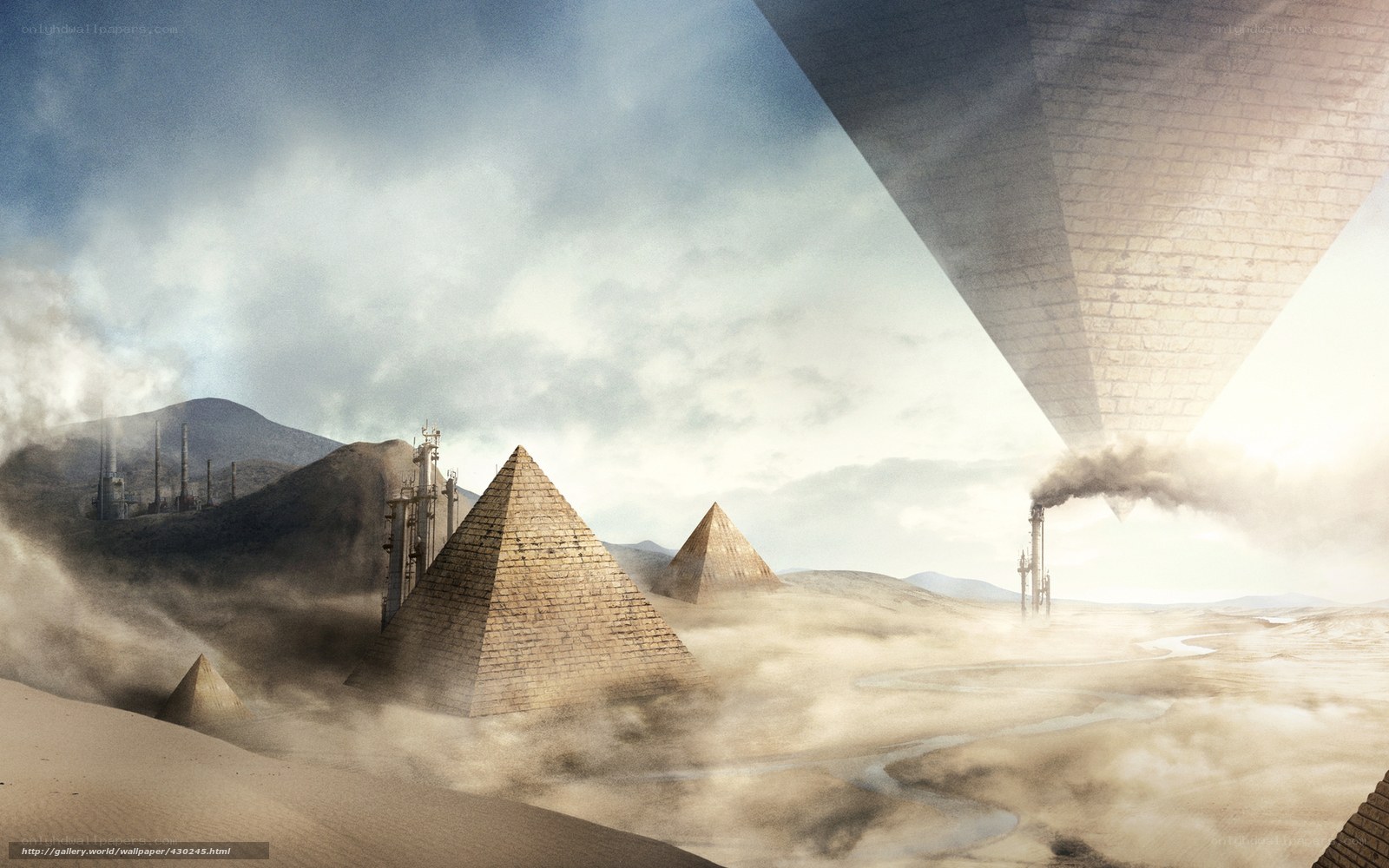 Desert pyramids with industrial plants