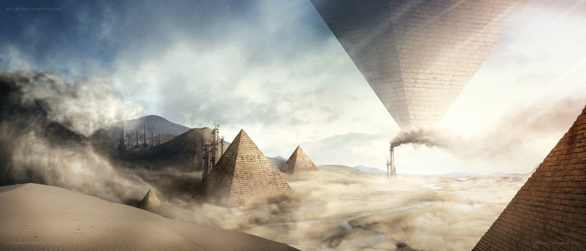 Desert pyramids with industrial pollution