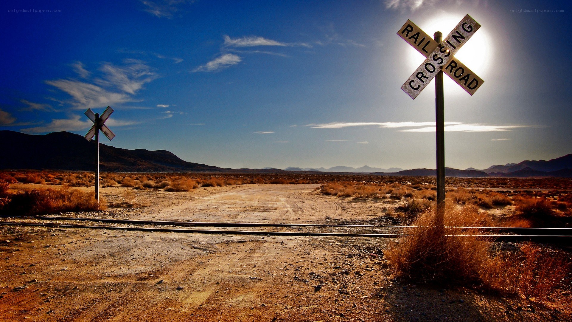 Desert railroad crossing sign