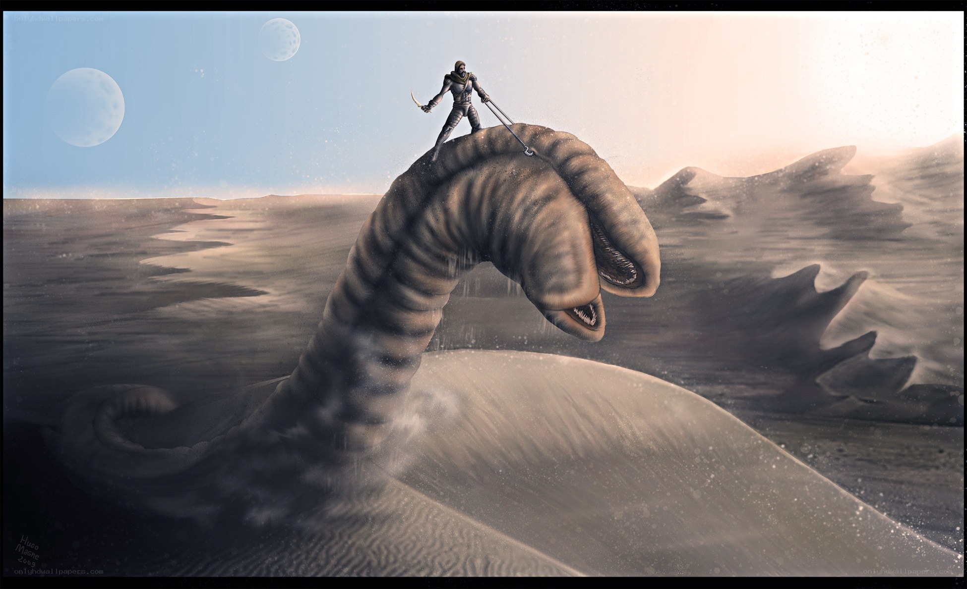 Desert rider on giant worm