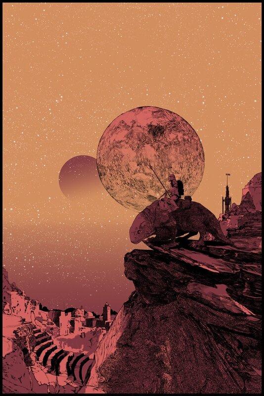 Desert rider under twin moons