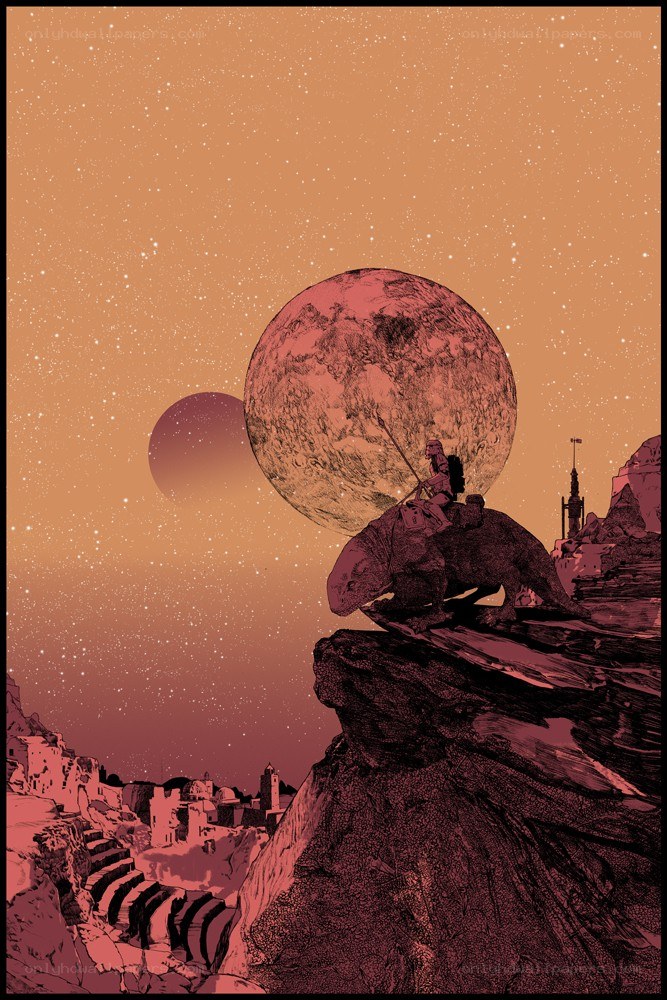 Desert rider under twin moons