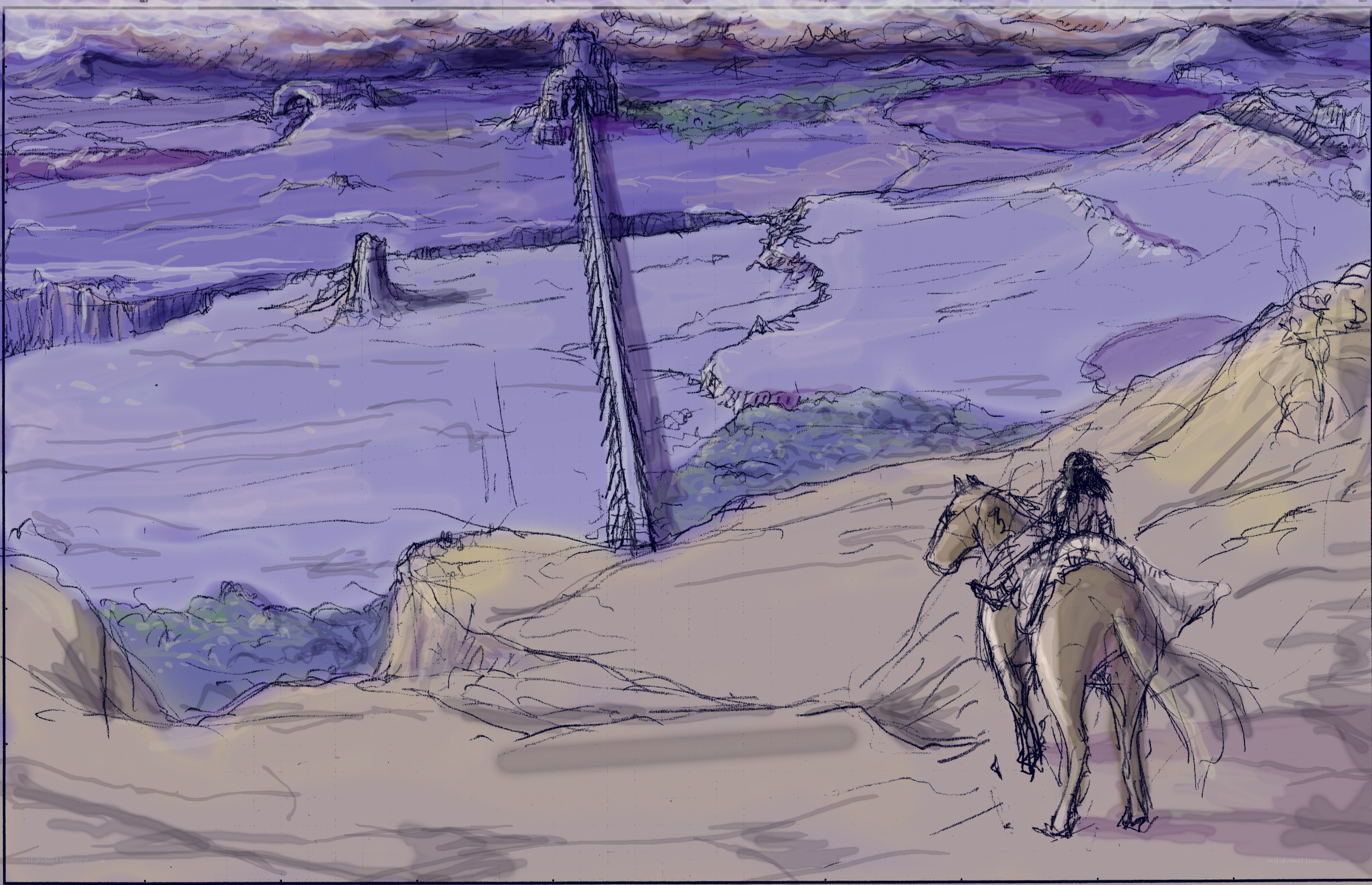 Desert rider with ancient tower