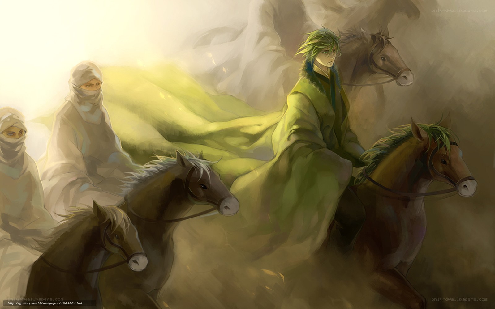 Desert riders in golden light