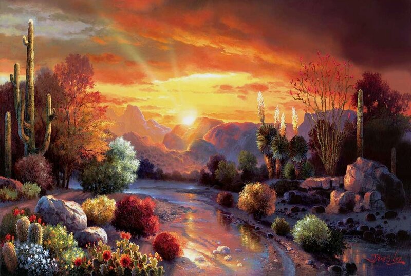 Desert River at Sunset — Orange