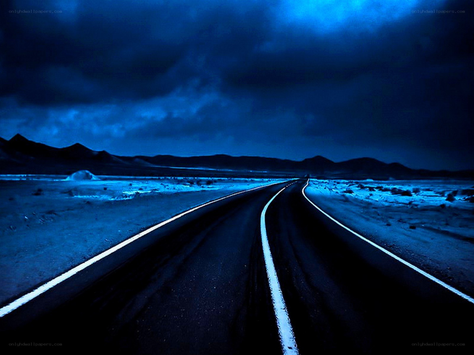 Desert road at night