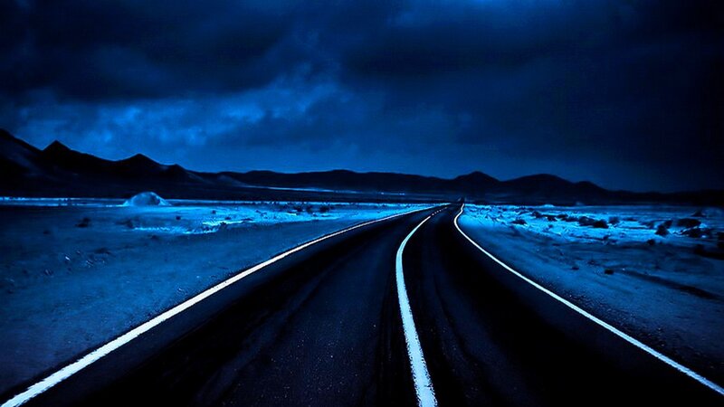 Desert road at night