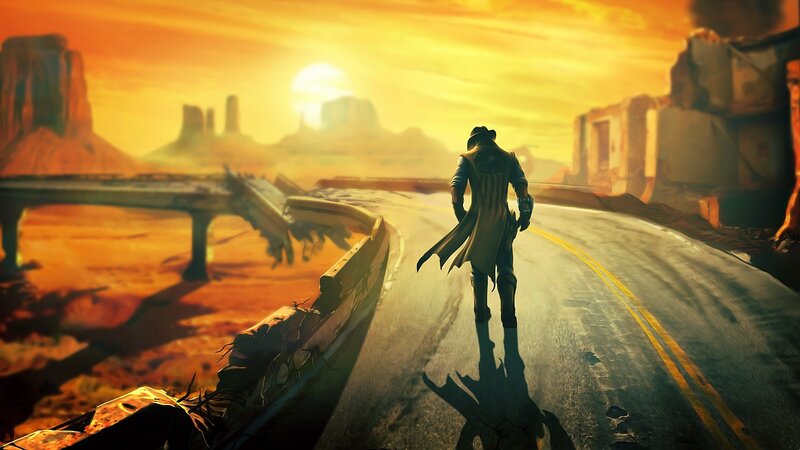 Desert road at sunset