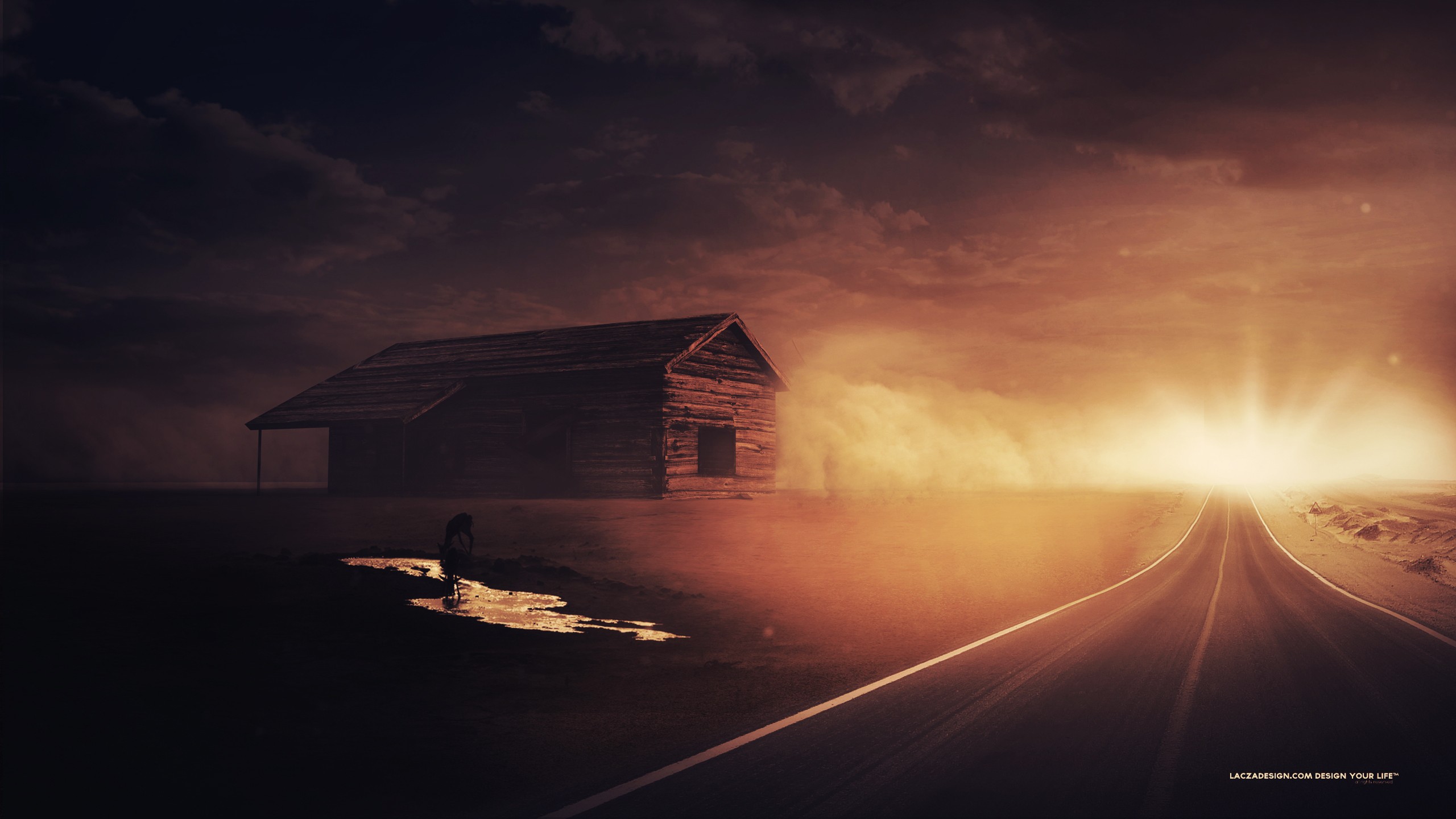 Desert road at sunset