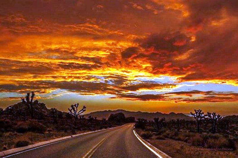 Desert Road at Sunset — Orange, Dramatic