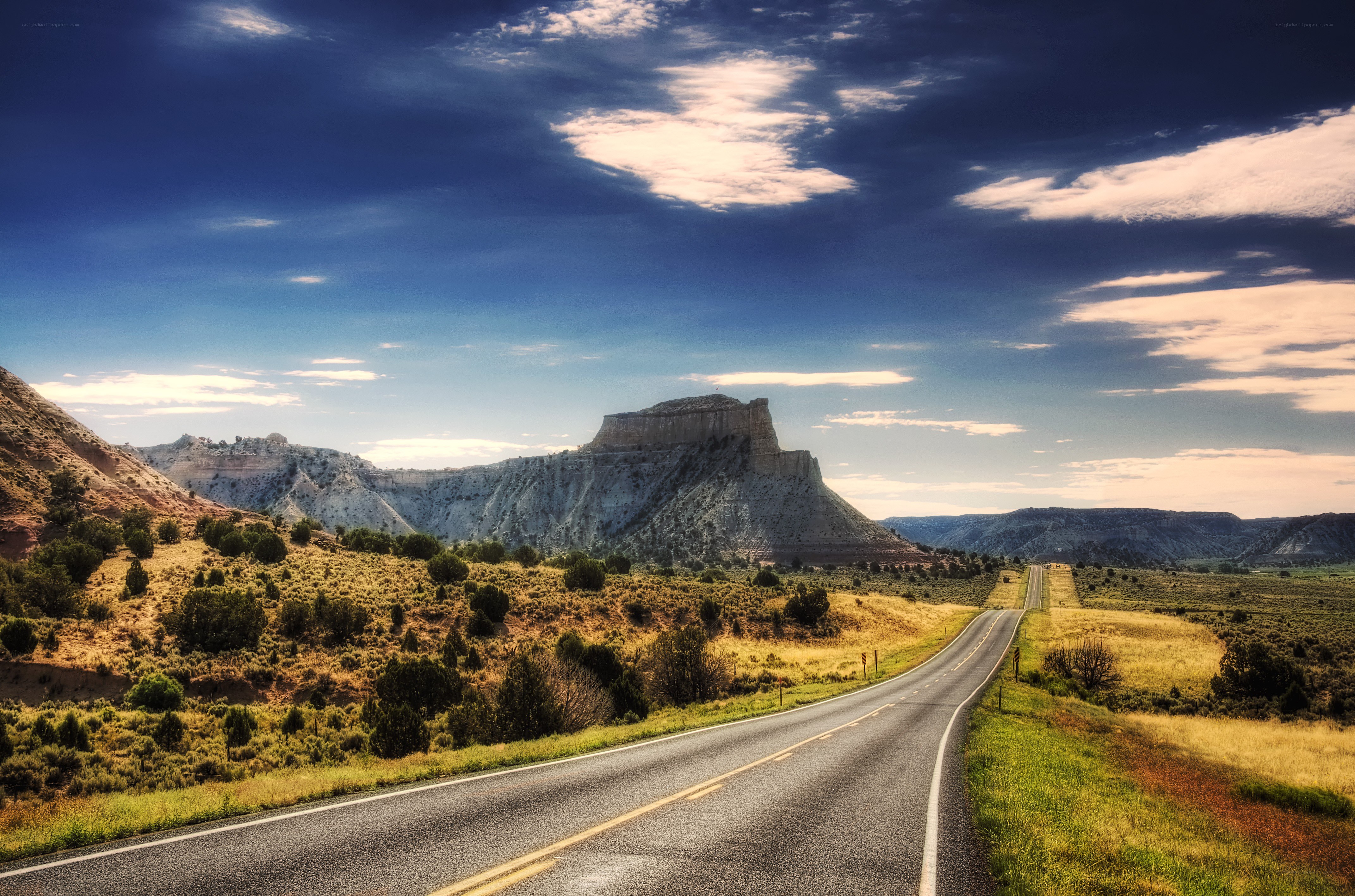 Desert road leading to mesa