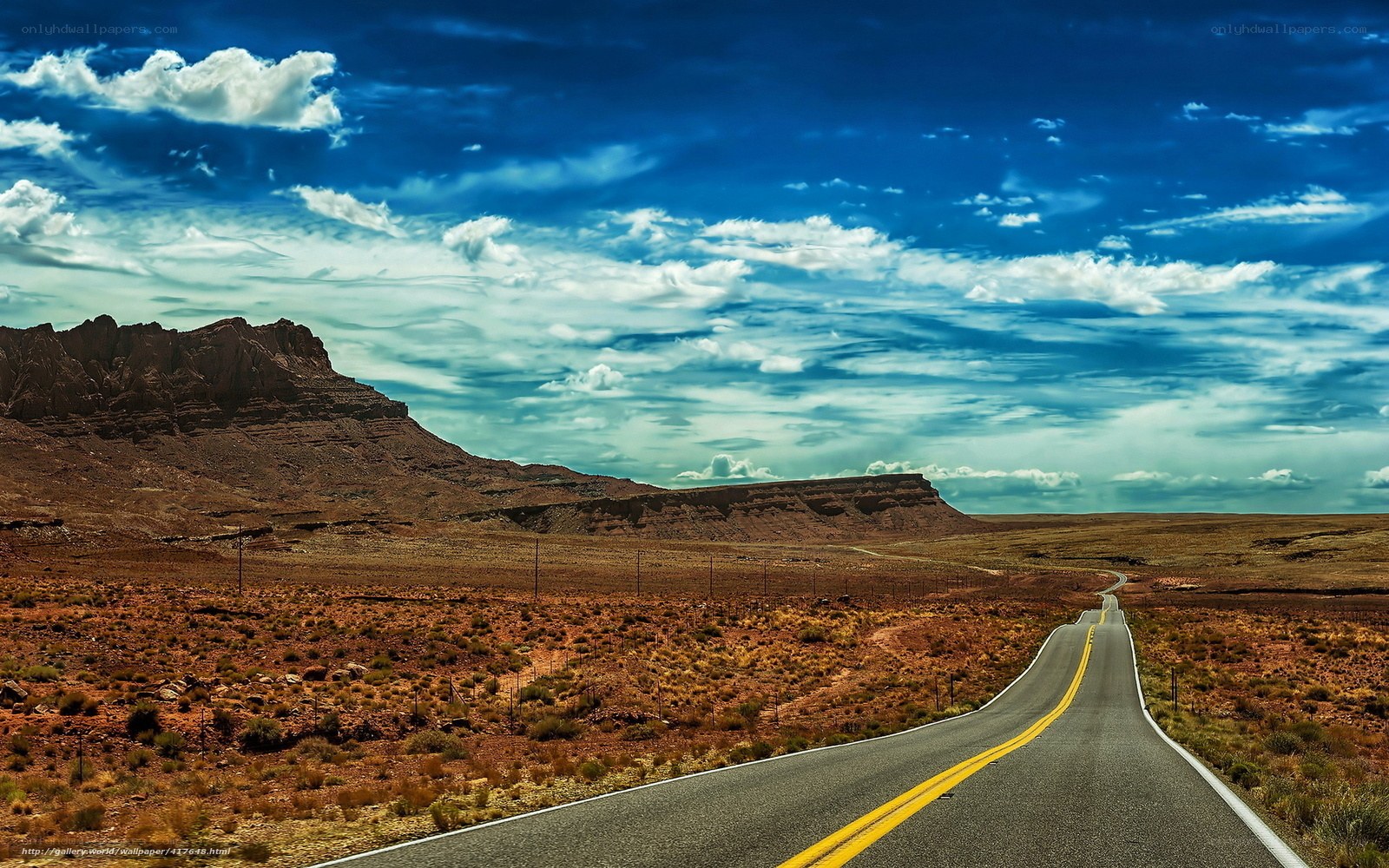 Desert road under blue sky