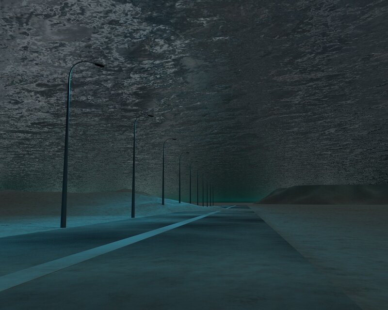 desert road under dark sky