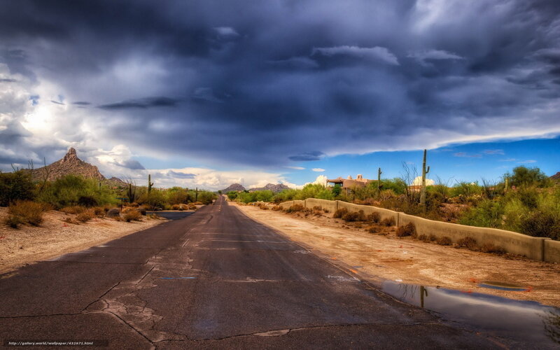 Desert Road under Storm Clouds — Blue