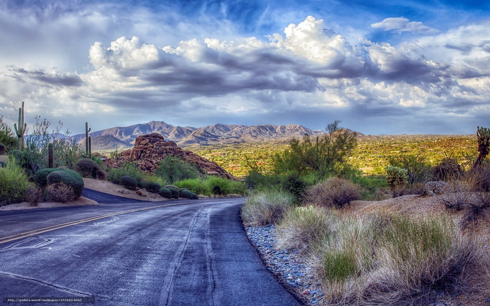 Desert road with mountains