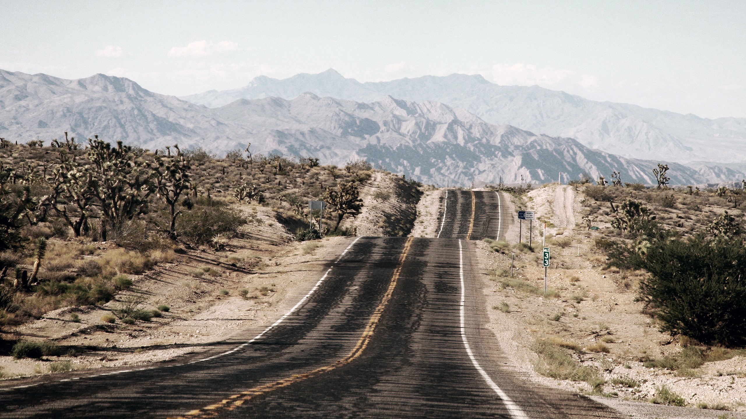 Desert road with mountains
