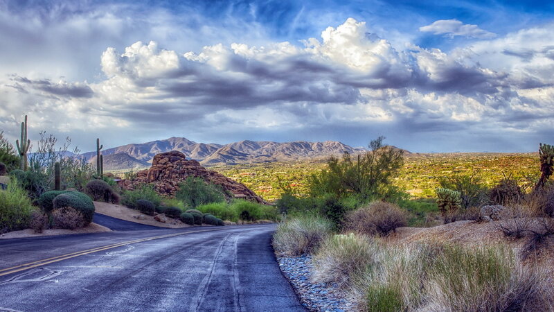 Desert Road with Mountains — Blue, Dramatic
