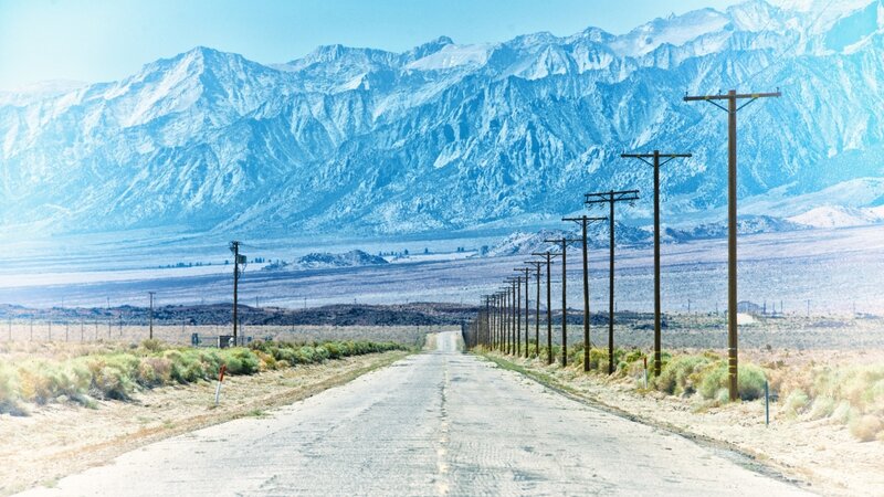 Desert Road with Mountains — Blue, Serene