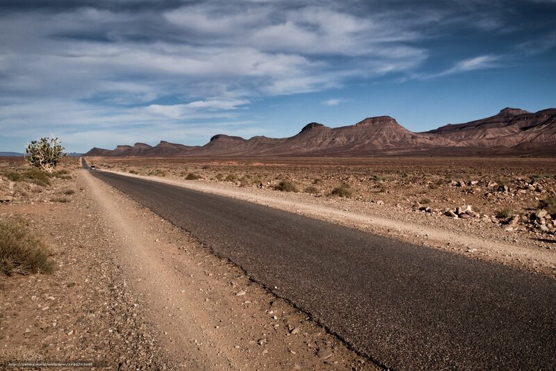 Desert Road with Mountains — Brown, Dramatic
