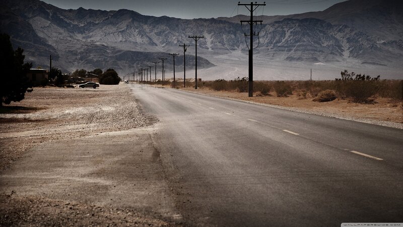 Desert Road with Mountains — Gray, Dramatic
