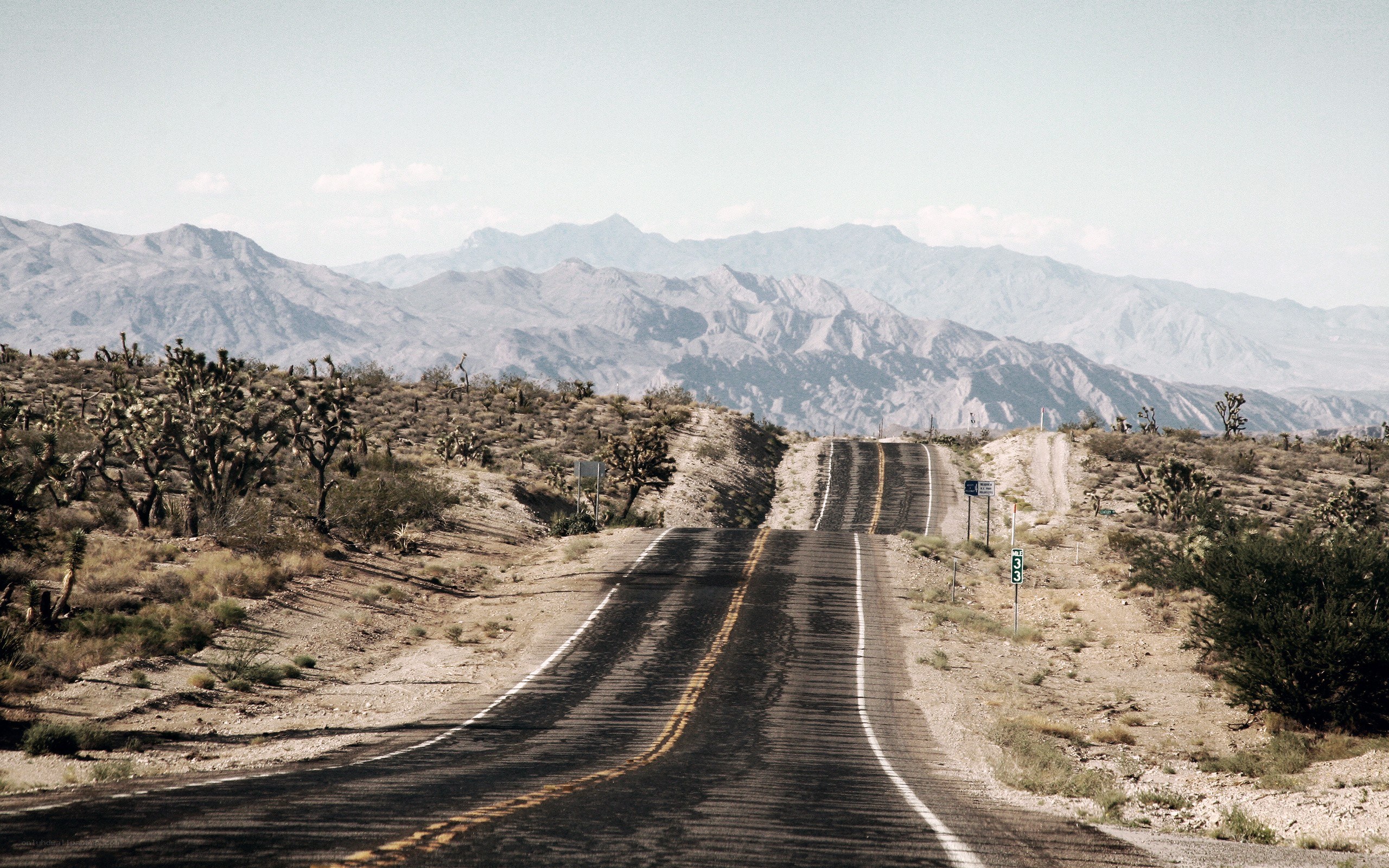 Desert road with mountains in background