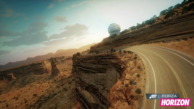 Desert road with observatory