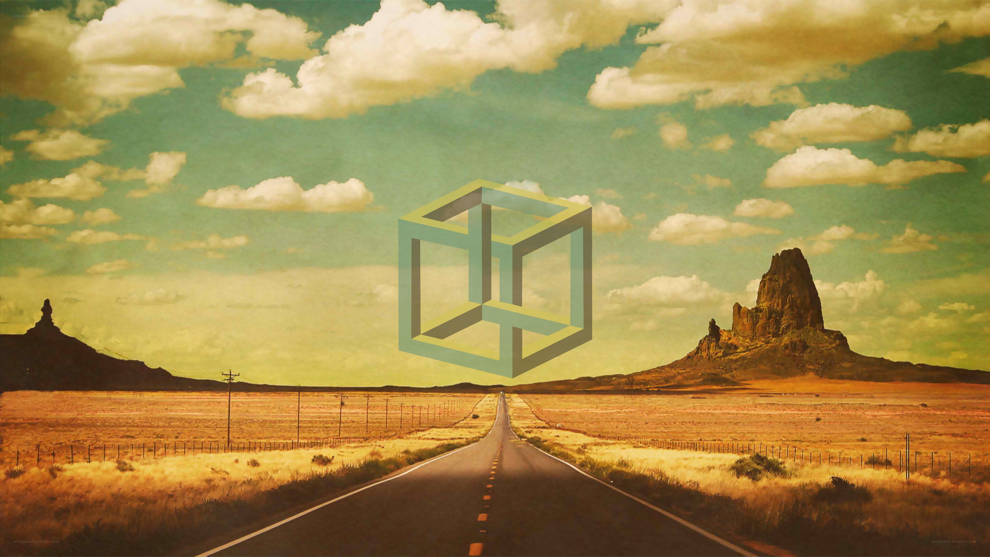 Desert road with optical illusion