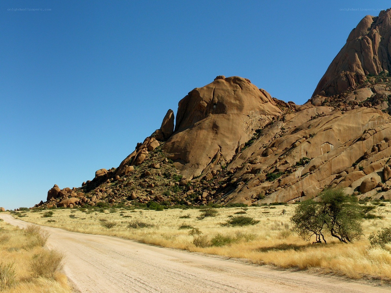 Desert road with rock formations