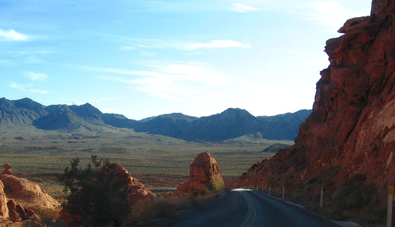 Desert Road with Rock Formations — Blue