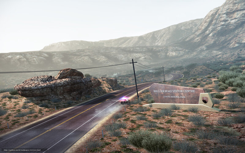 Desert road with visitor center