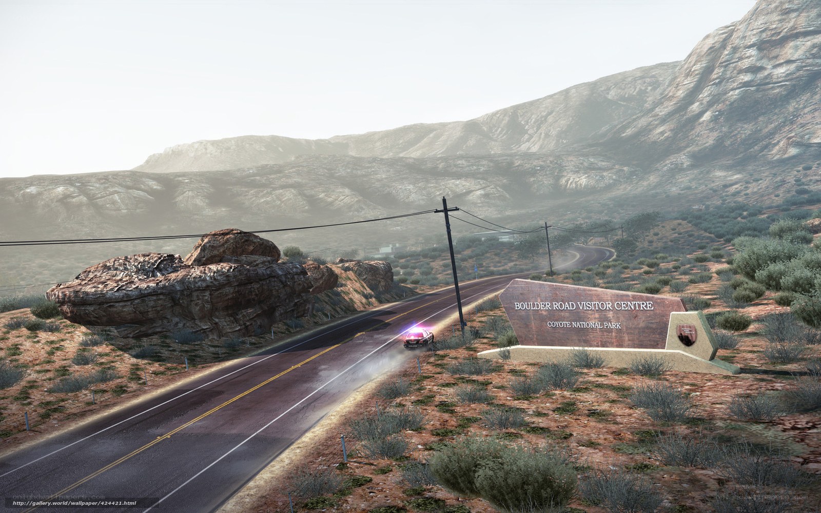 Desert road with visitor center