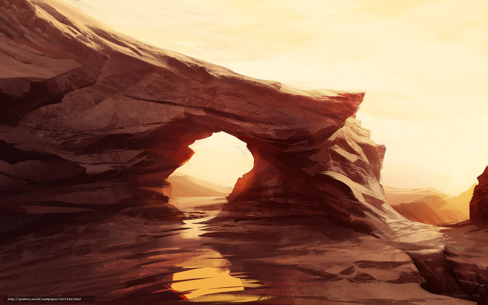 Desert rock arch at sunset