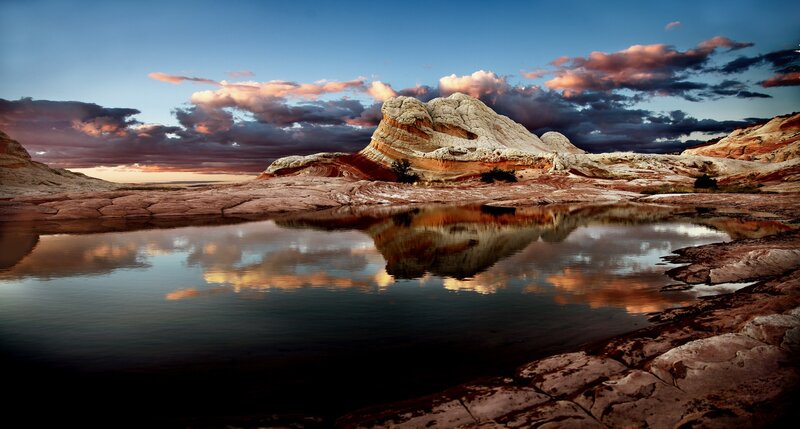 Desert rock formation at sunset