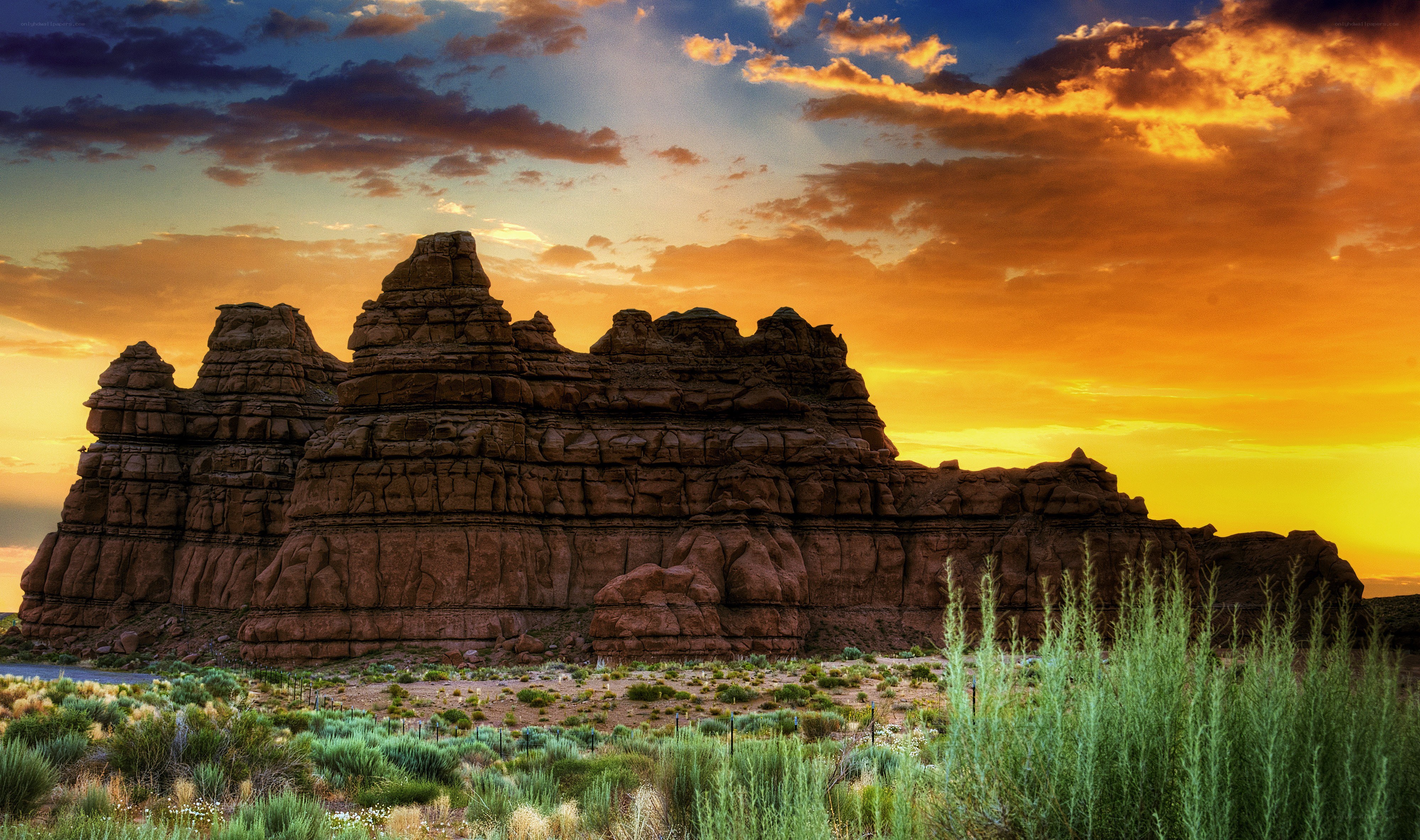 Desert rock formation at sunset