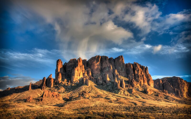 Desert rock formation at sunset
